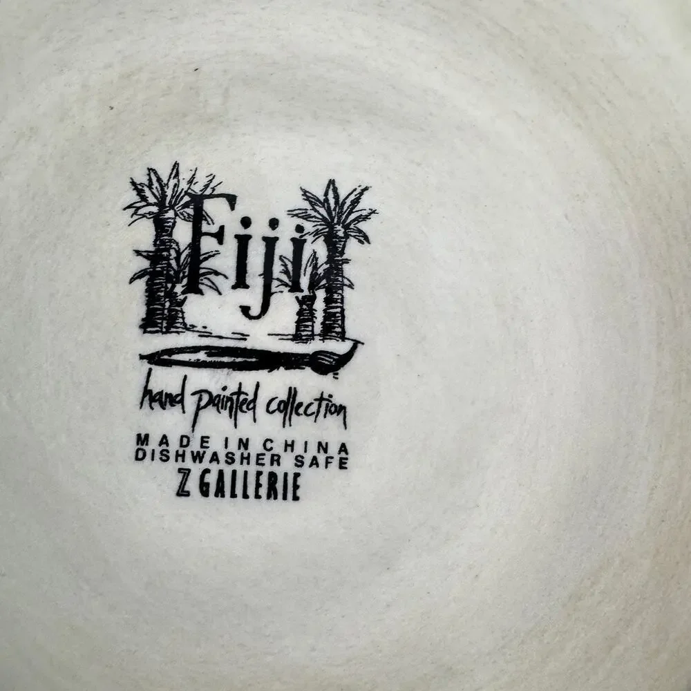 Set of 2 Z Gallerie Fiji Hand Painted Palm Tree Plates 9